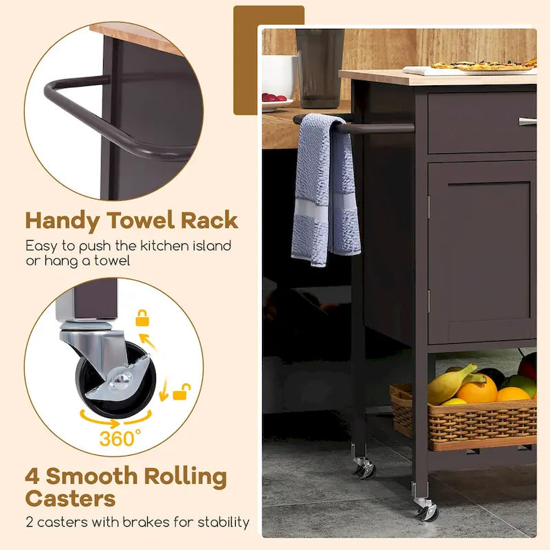 Gymax Rolling Kitchen Island Cart w/ Drawer 2-Door Storage Cabinet