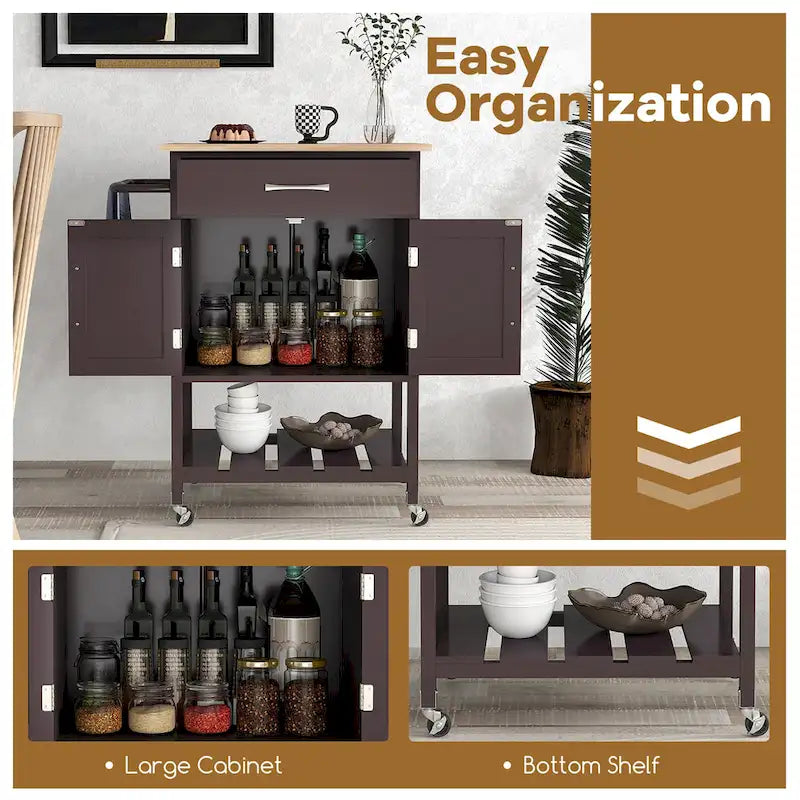 Gymax Rolling Kitchen Island Cart w/ Drawer 2-Door Storage Cabinet