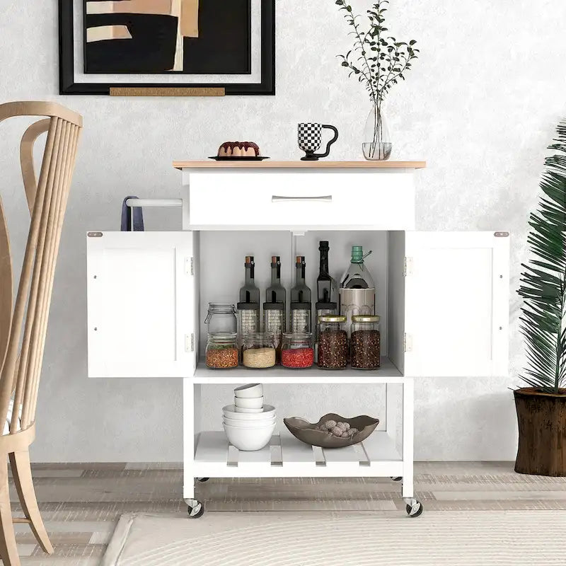 Gymax Rolling Kitchen Island Cart w/ Drawer 2-Door Storage Cabinet