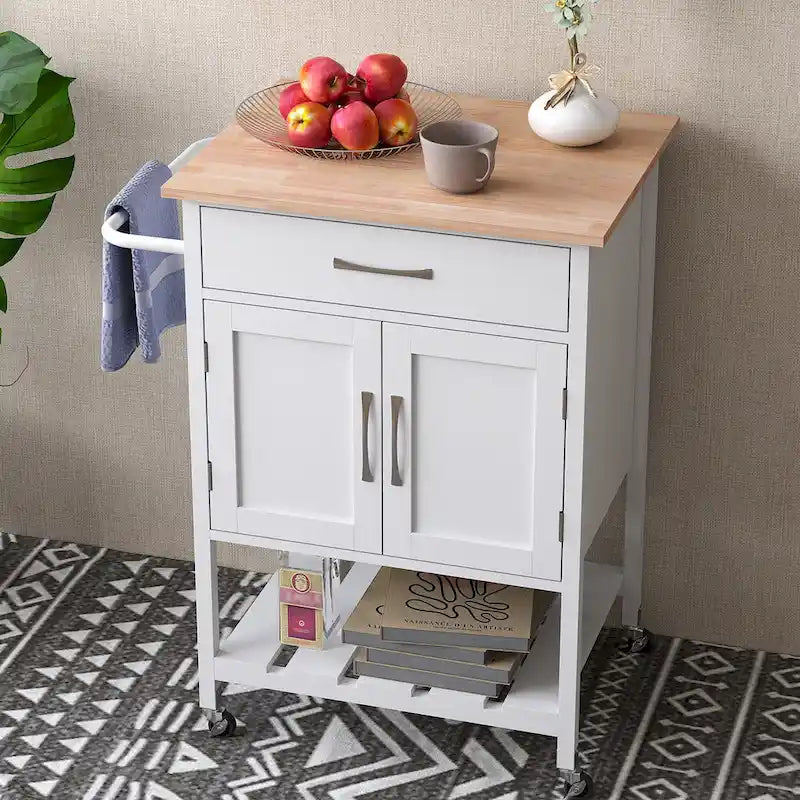 Gymax Rolling Kitchen Island Cart w/ Drawer 2-Door Storage Cabinet