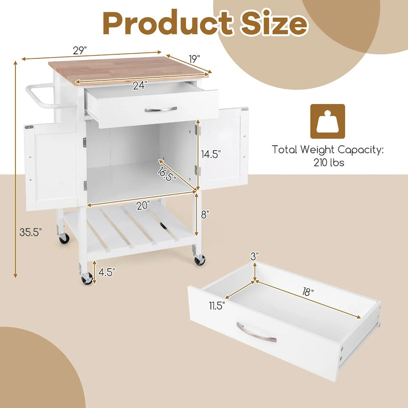 Gymax Rolling Kitchen Island Cart w/ Drawer 2-Door Storage Cabinet