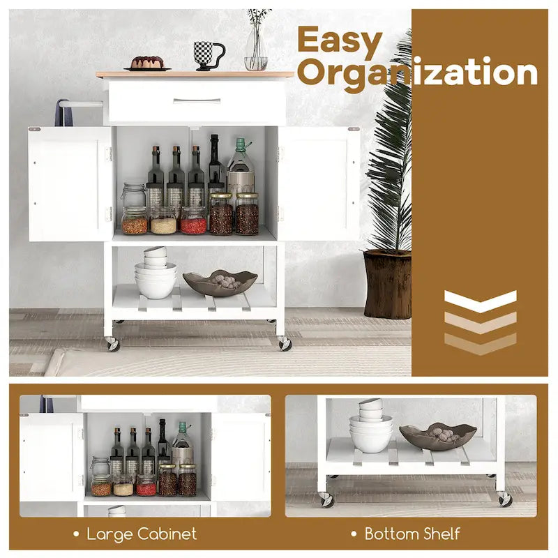 Gymax Rolling Kitchen Island Cart w/ Drawer 2-Door Storage Cabinet