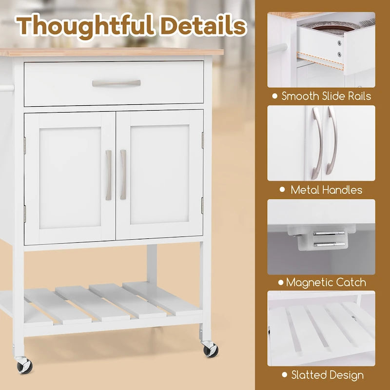 Gymax Rolling Kitchen Island Cart w/ Drawer 2-Door Storage Cabinet