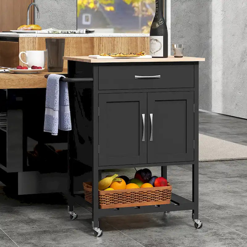 Gymax Rolling Kitchen Island Cart w/ Drawer 2-Door Storage Cabinet
