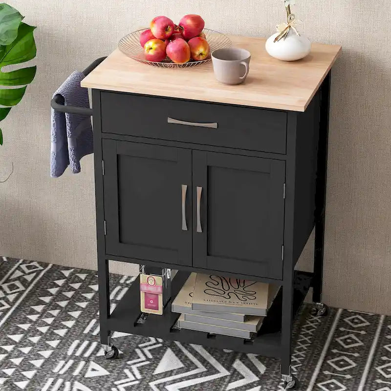 Gymax Rolling Kitchen Island Cart w/ Drawer 2-Door Storage Cabinet