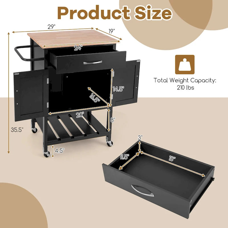 Gymax Rolling Kitchen Island Cart w/ Drawer 2-Door Storage Cabinet