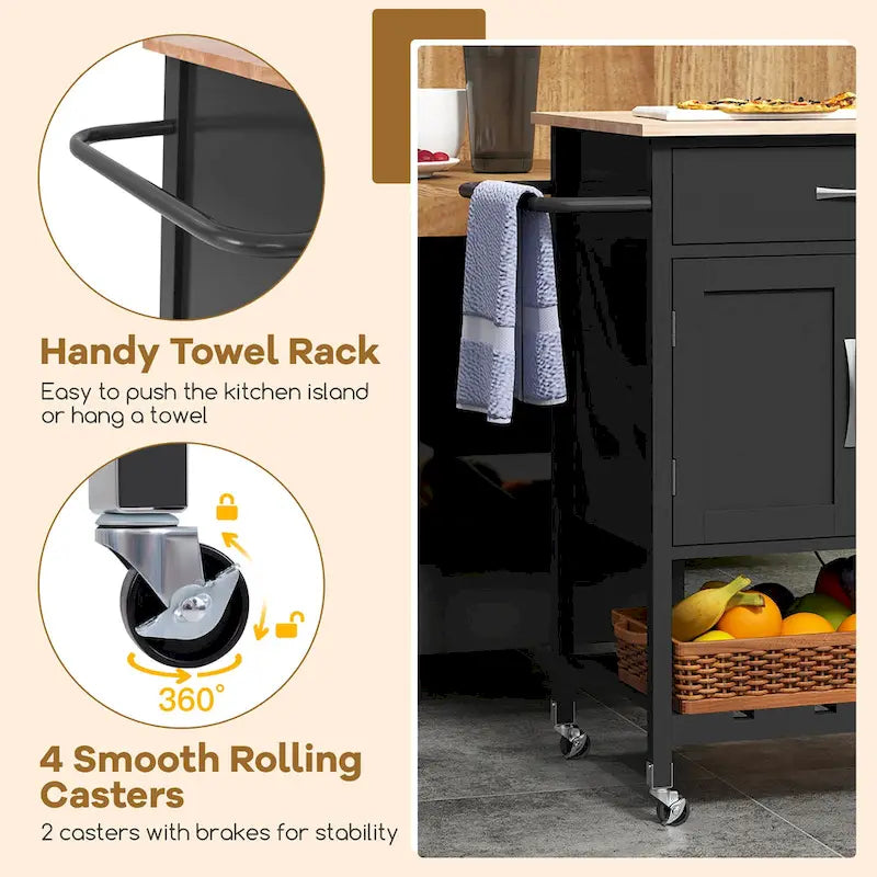 Gymax Rolling Kitchen Island Cart w/ Drawer 2-Door Storage Cabinet