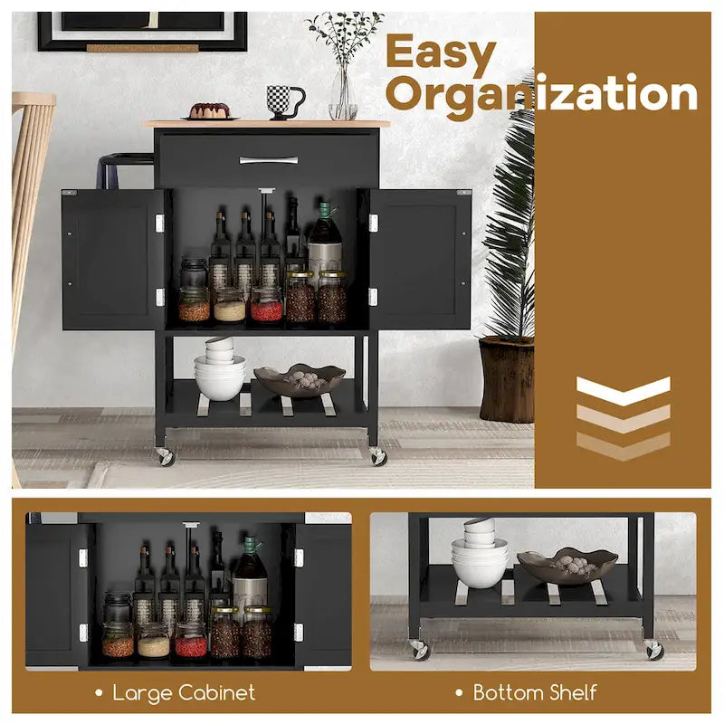 Gymax Rolling Kitchen Island Cart w/ Drawer 2-Door Storage Cabinet