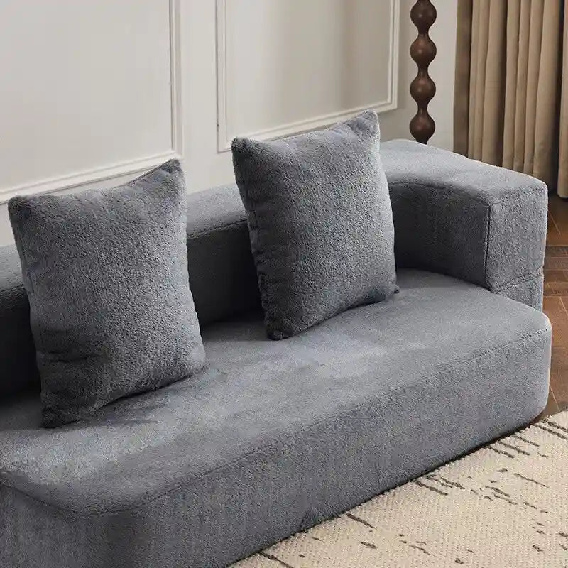 Transformable Sectional Sofa with 3 Ottoman Stools - Supportive Foam Fold-Out Bed, Compact Chenille Lounger