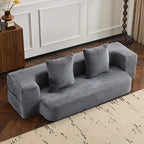 Transformable Sectional Sofa with 3 Ottoman Stools - Supportive Foam Fold-Out Bed, Compact Chenille Lounger