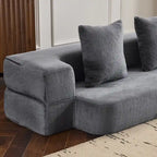 Transformable Sectional Sofa with 3 Ottoman Stools - Supportive Foam Fold-Out Bed, Compact Chenille Lounger