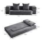 Transformable Sectional Sofa with 3 Ottoman Stools - Supportive Foam Fold-Out Bed, Compact Chenille Lounger