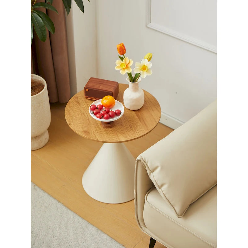 Modern Simple Coffee Table Round Coffee Table with Double Cone Table Frame Carbon Steel Coffee Table Base, for Living Room