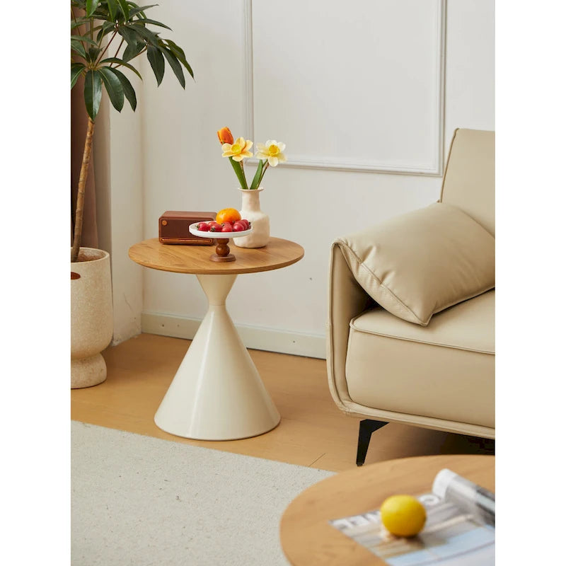 Modern Simple Coffee Table Round Coffee Table with Double Cone Table Frame Carbon Steel Coffee Table Base, for Living Room