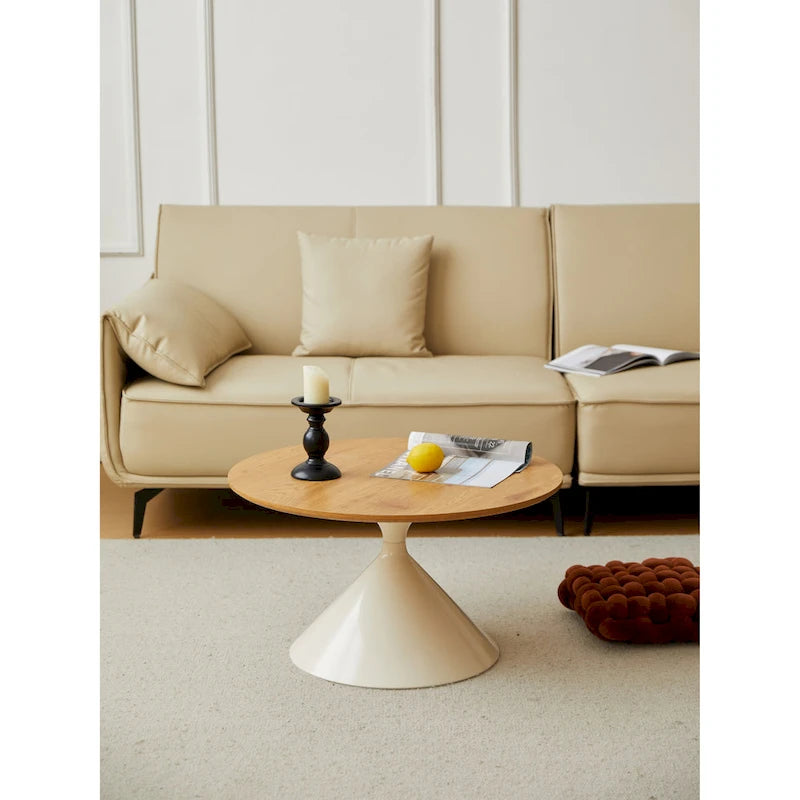 Modern Simple Coffee Table Round Coffee Table with Double Cone Table Frame Carbon Steel Coffee Table Base, for Living Room