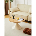 Modern Simple Coffee Table Round Coffee Table with Double Cone Table Frame Carbon Steel Coffee Table Base, for Living Room