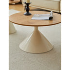 Modern Simple Coffee Table Round Coffee Table with Double Cone Table Frame Carbon Steel Coffee Table Base, for Living Room