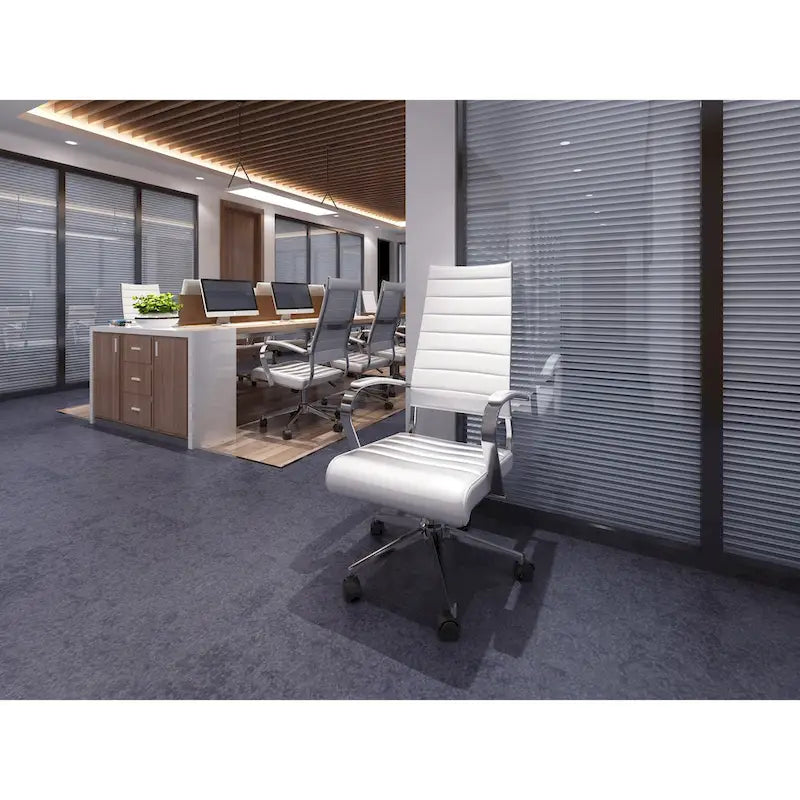 Modern High Back Tall Ribbed Office PU Leather Swivel Tilt Adjustable Cushion Chair Designer Boss Executive