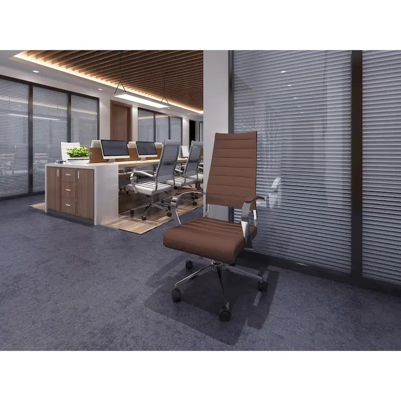Modern High Back Tall Ribbed Office PU Leather Swivel Tilt Adjustable Cushion Chair Designer Boss Executive