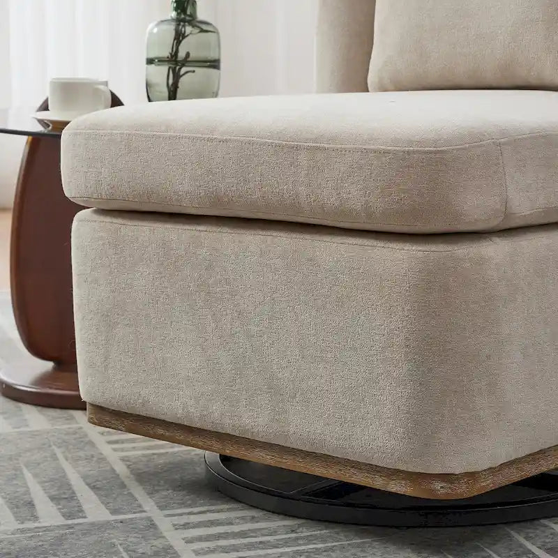 25 Seat Wide Chenille Office Accent Chair with 360 Swivel Metal Base