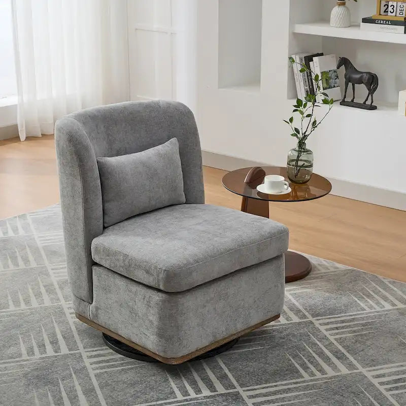 25 Seat Wide Chenille Office Accent Chair with 360 Swivel Metal Base