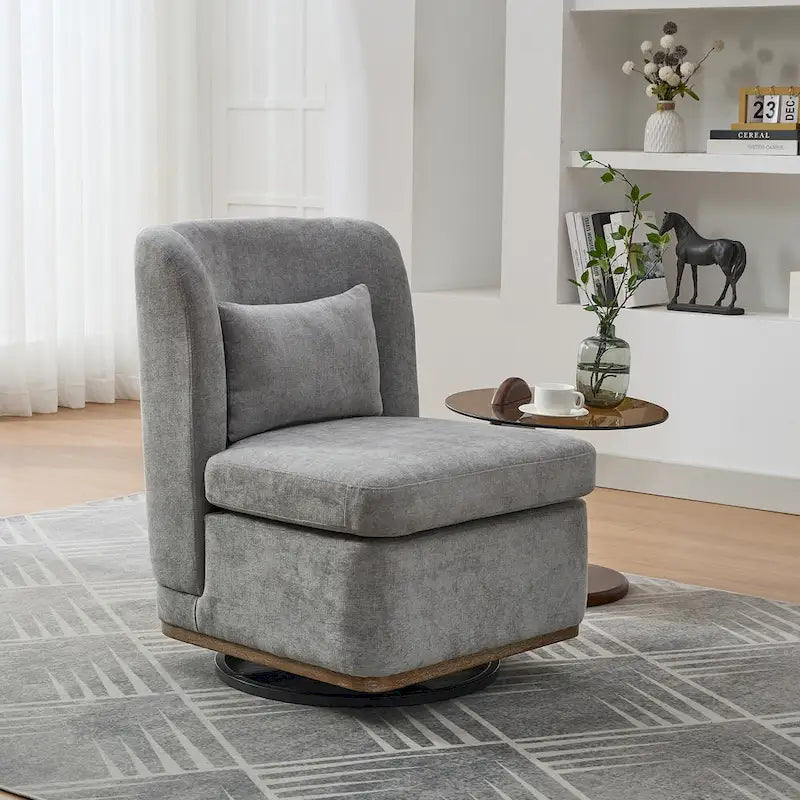 25 Seat Wide Chenille Office Accent Chair with 360 Swivel Metal Base