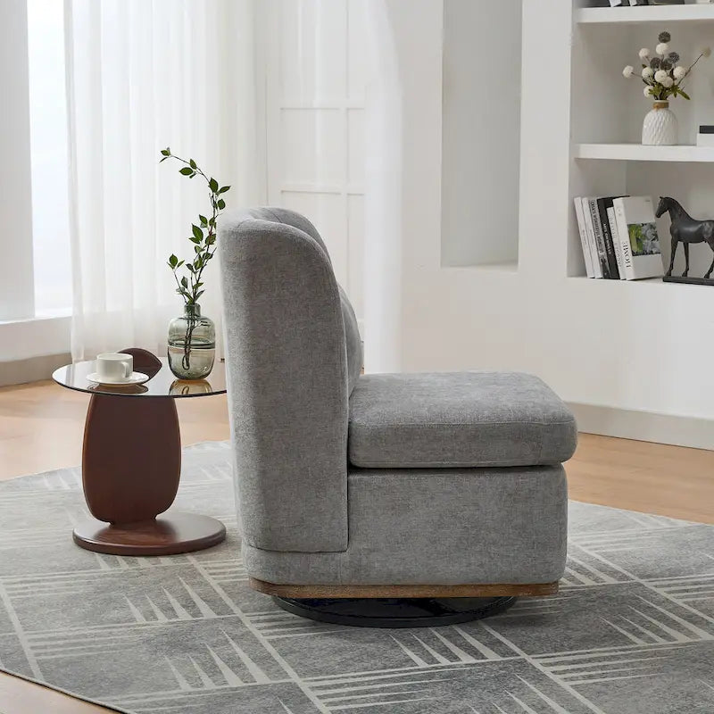 25 Seat Wide Chenille Office Accent Chair with 360 Swivel Metal Base