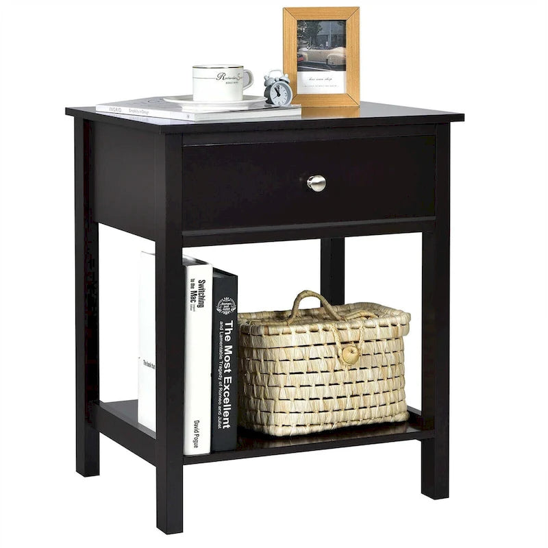 Gymax 2PCS 2-Tier Nightstand Modern Side End Table w/ Drawer & Open