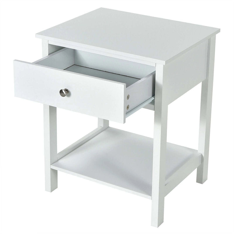 Gymax 2PCS 2-Tier Nightstand Modern Side End Table w/ Drawer & Open