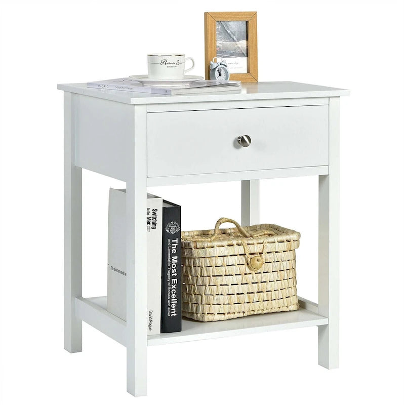 Gymax 2PCS 2-Tier Nightstand Modern Side End Table w/ Drawer & Open