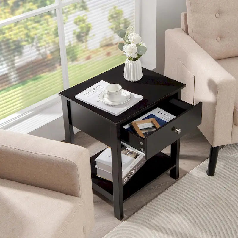 Gymax 2PCS 2-Tier Nightstand Modern Side End Table w/ Drawer & Open