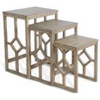 Rena 3 Piece Nesting Accent Table Set, Slatted, Light Brown Mahogany