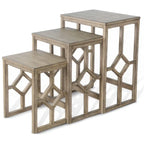 Rena 3 Piece Nesting Accent Table Set, Slatted, Light Brown Mahogany
