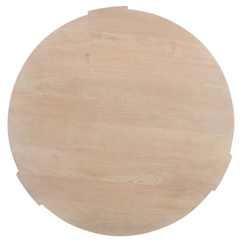Joana Coffee Table, 35 Inch Round Drum Shape with 3 Legs, Sandblasted Natural Brown Mango Wood