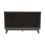 Kiran King Size Platform Bed, Gray Upholstered Headboard, Wood Frame
