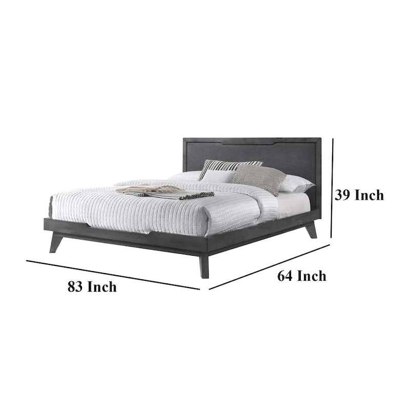 Kiran King Size Platform Bed, Gray Upholstered Headboard, Wood Frame