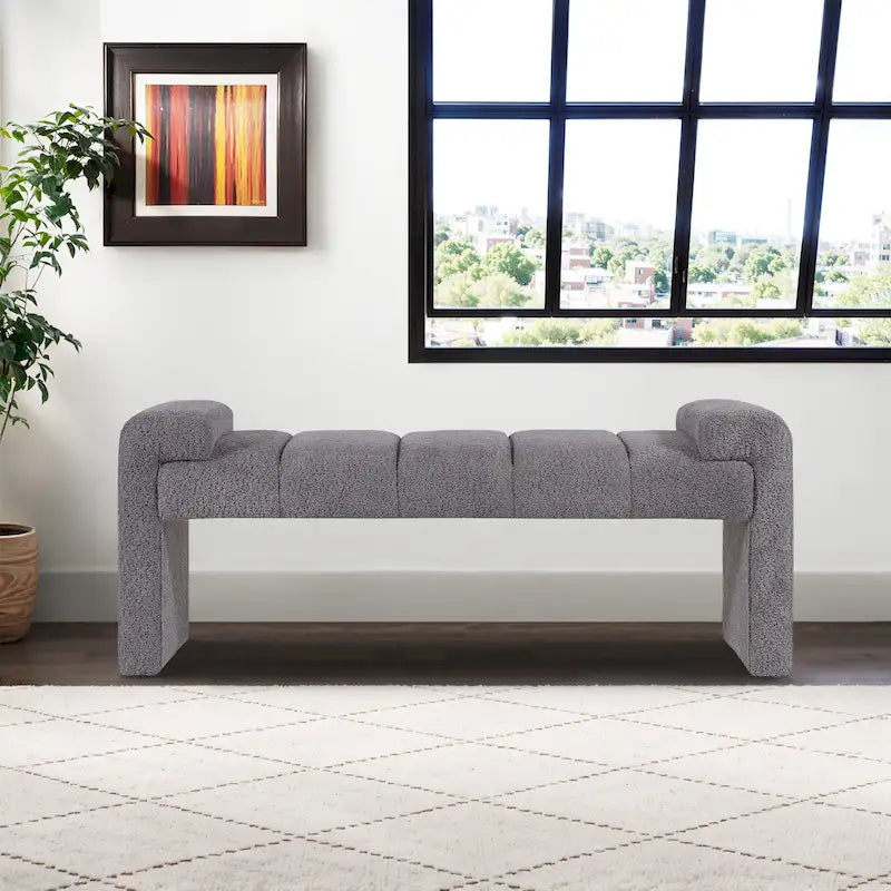 54 Boucle Bedroom Bench with Channel Tufted