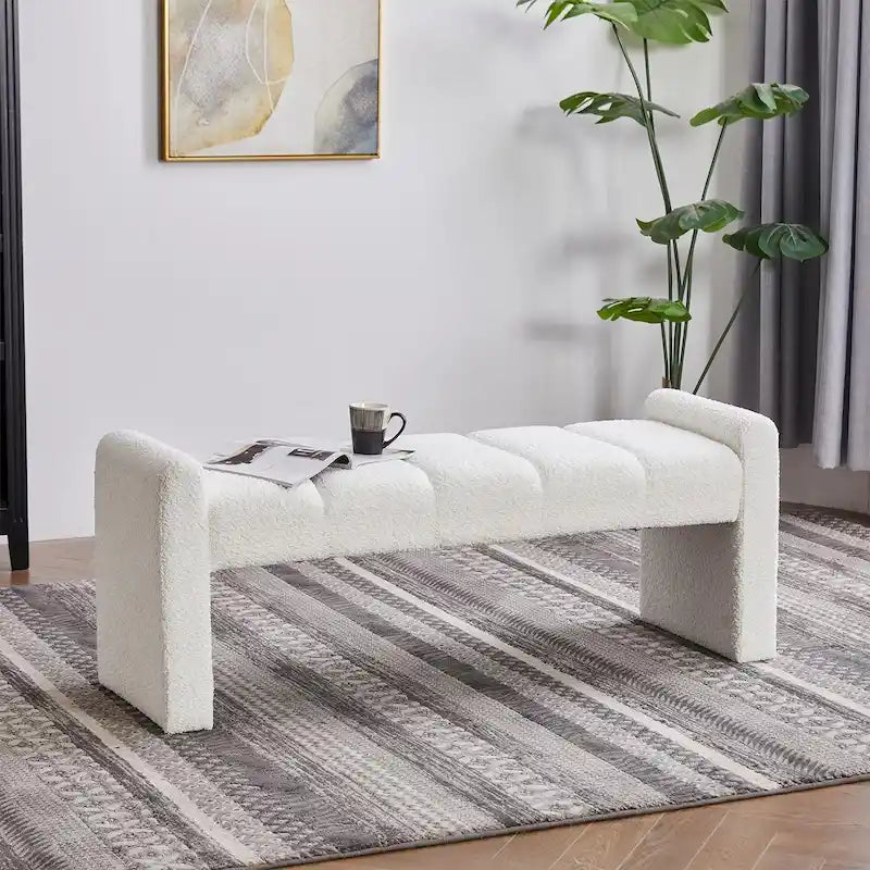 54 Boucle Bedroom Bench with Channel Tufted