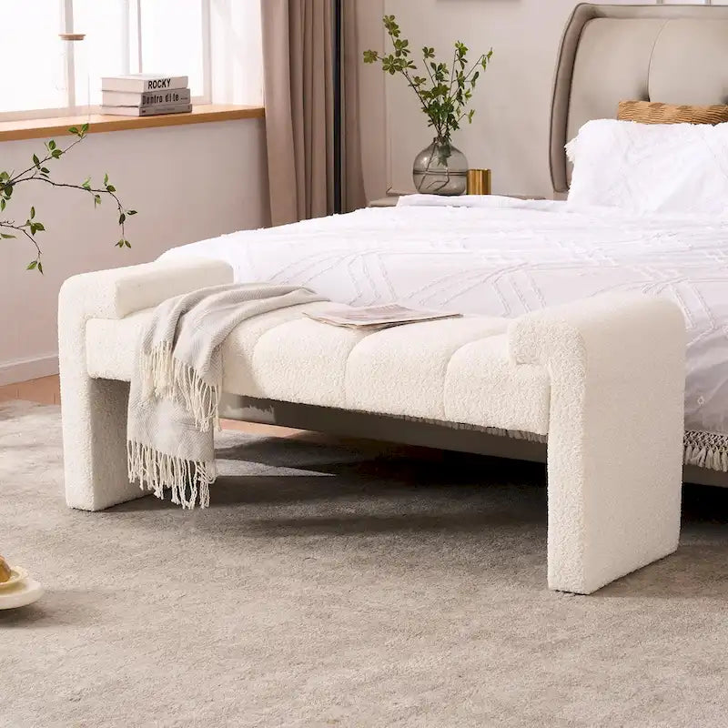 54 Boucle Bedroom Bench with Channel Tufted