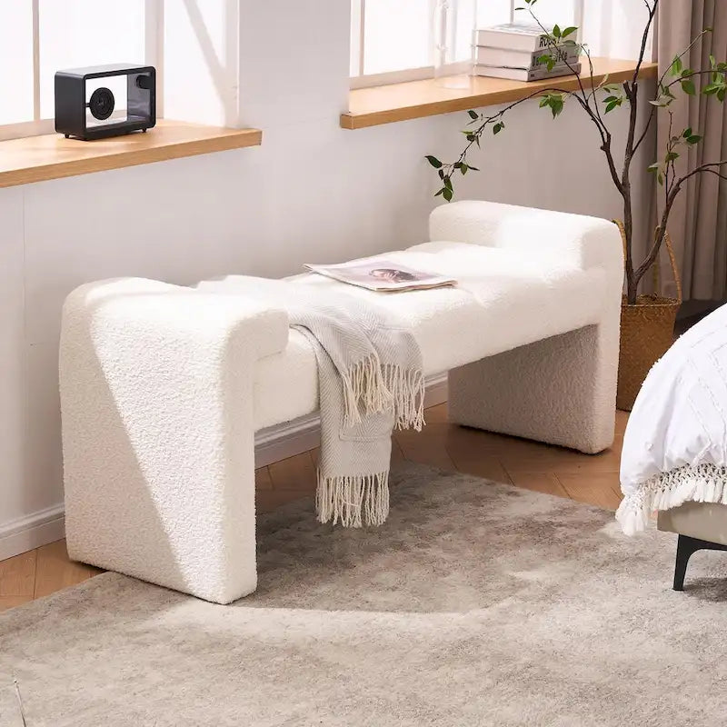 54 Boucle Bedroom Bench with Channel Tufted