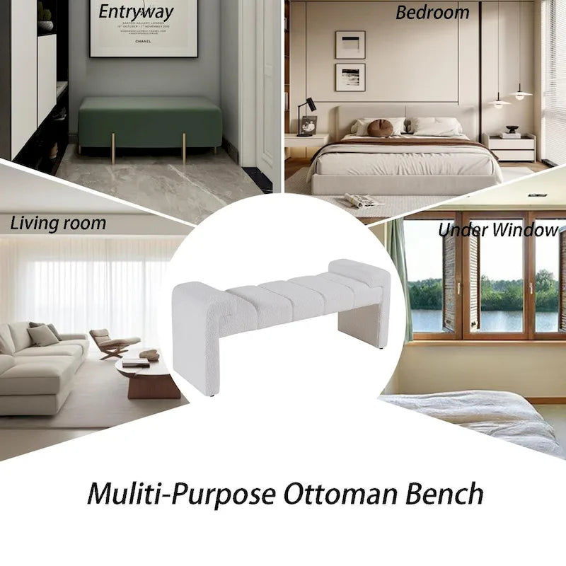 54 Boucle Bedroom Bench with Channel Tufted