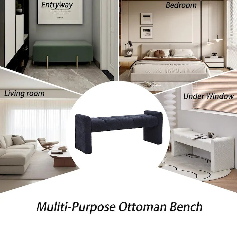 54 Boucle Bedroom Bench with Channel Tufted