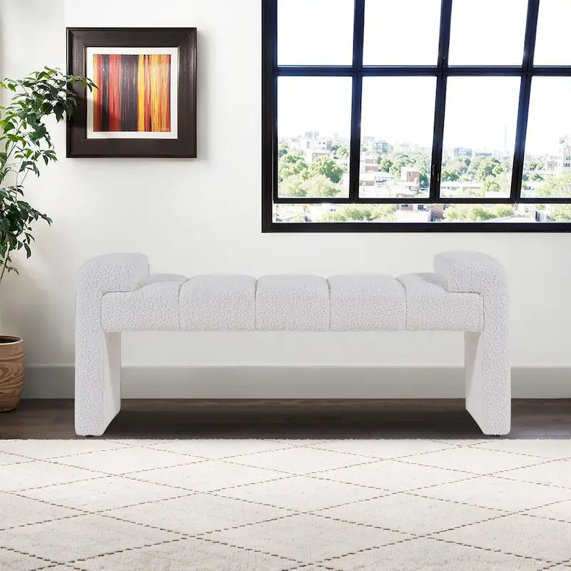 54 Boucle Bedroom Bench with Channel Tufted