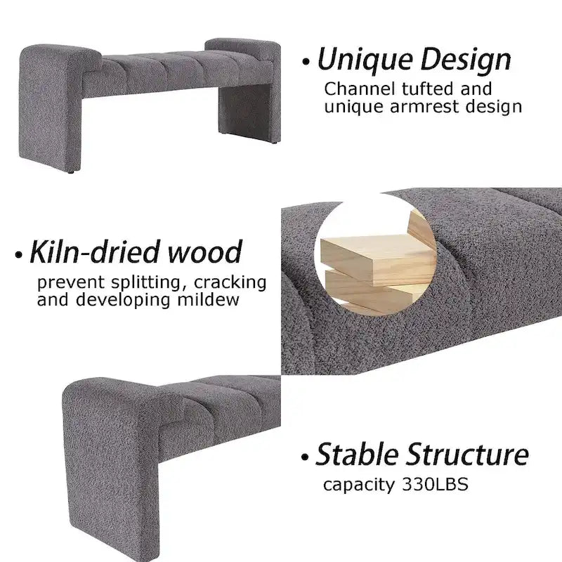 54 Boucle Bedroom Bench with Channel Tufted