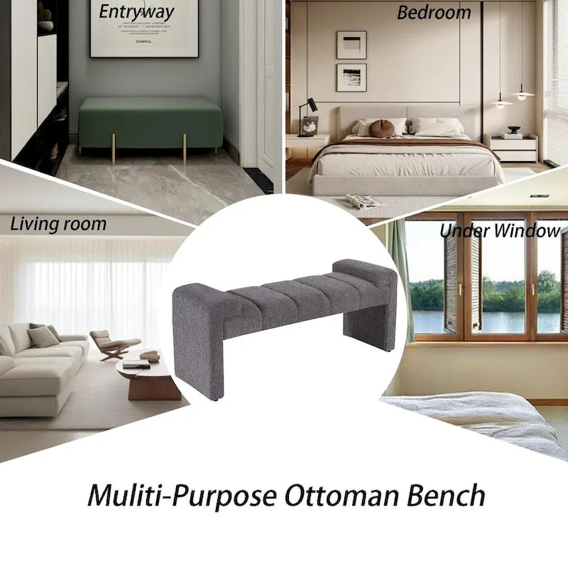 54 Boucle Bedroom Bench with Channel Tufted