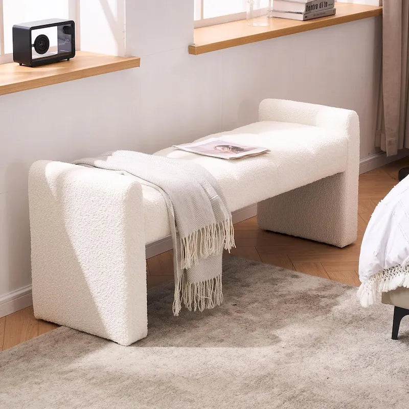 54 Boucle Bedroom Bench with Channel Tufted