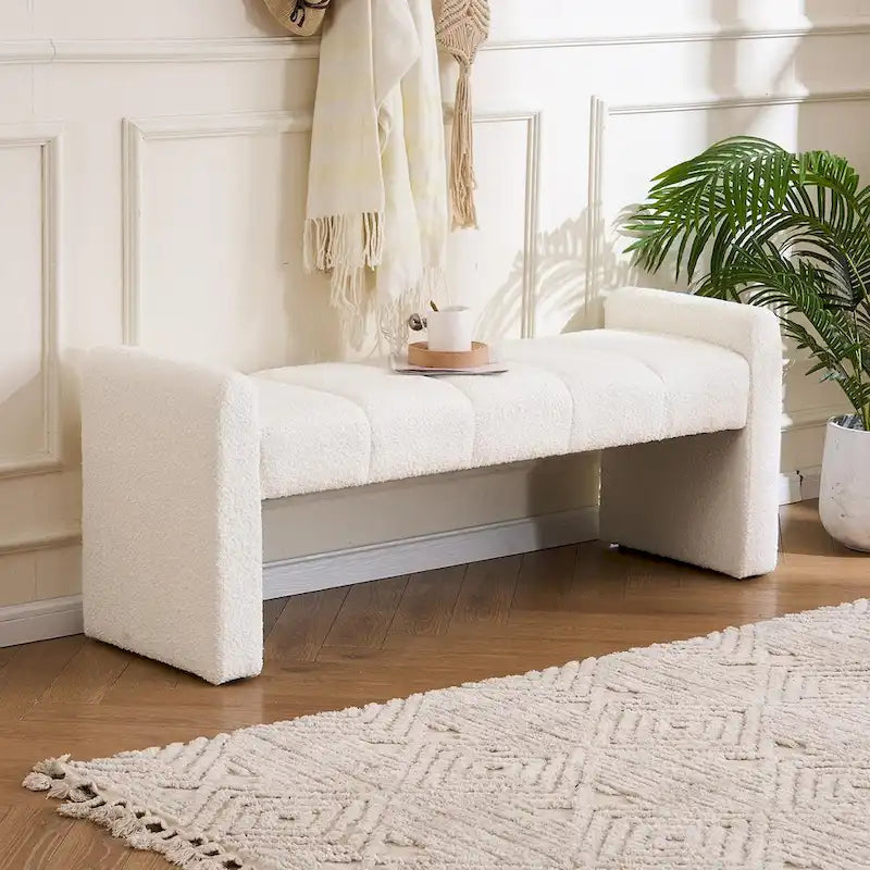54 Boucle Bedroom Bench with Channel Tufted