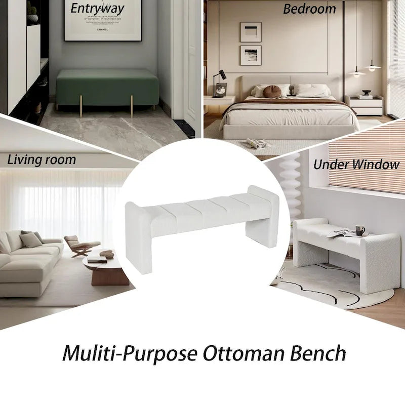 54 Boucle Bedroom Bench with Channel Tufted