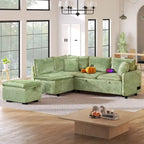 Roomfitters Convertible Sofa Bed Sectional Sleeper with Storage Ottoman, Two Pillows, USB Ports, and Power Sockets