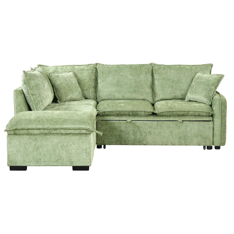 Roomfitters Convertible Sofa Bed Sectional Sleeper with Storage Ottoman, Two Pillows, USB Ports, and Power Sockets